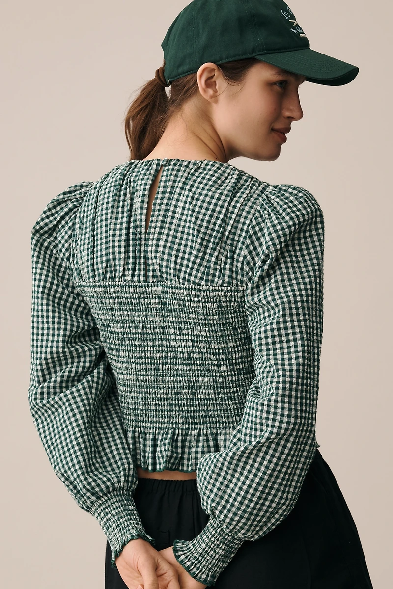 Hunter Bell Eubanks Puff-Sleeve Smocked Top