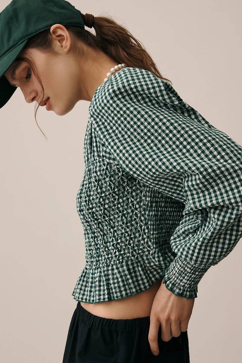 Hunter Bell Eubanks Puff-Sleeve Smocked Top