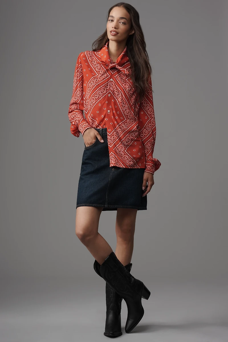Hunter Bell Frances Long-Sleeve Tie-Neck Blouse