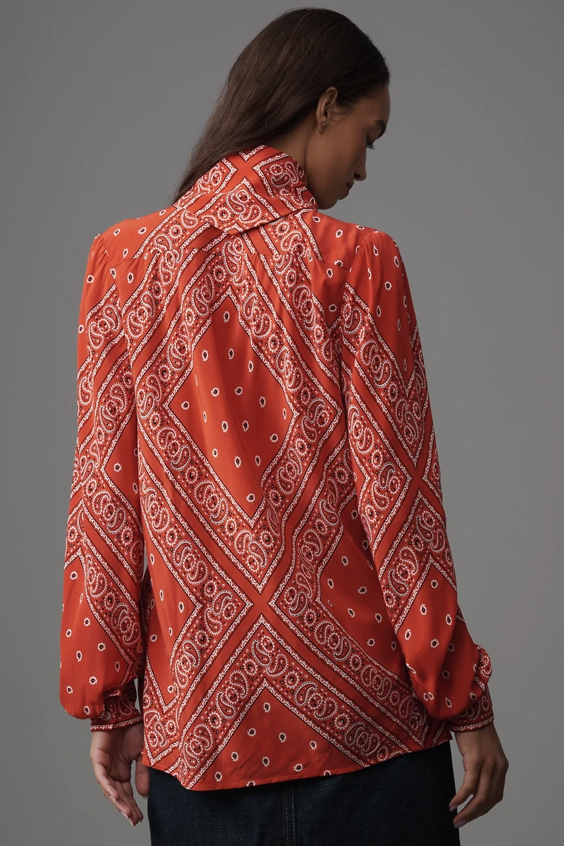Hunter Bell Frances Long-Sleeve Tie-Neck Blouse