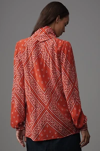 Hunter Bell Frances Long-Sleeve Tie-Neck Blouse