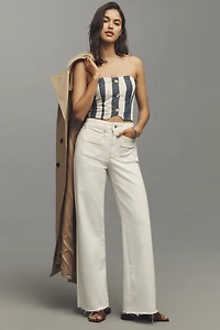 Flat White Strapless Button-Front Crop Top