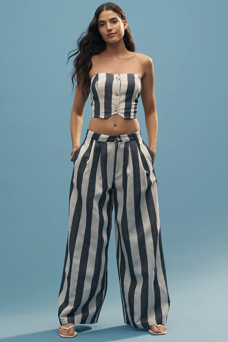 Flat White Strapless Button-Front Crop Top
