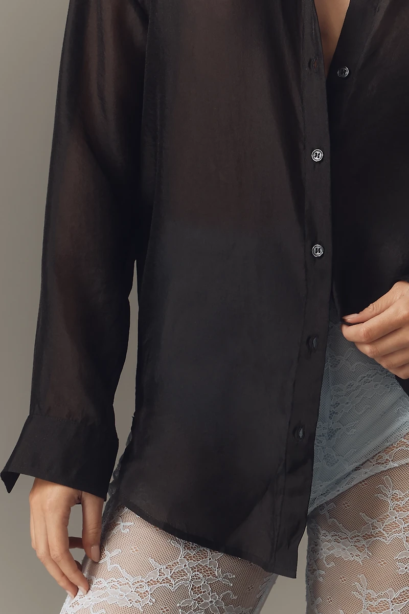 By Anthropologie Sheer Long-Sleeve Buttondown