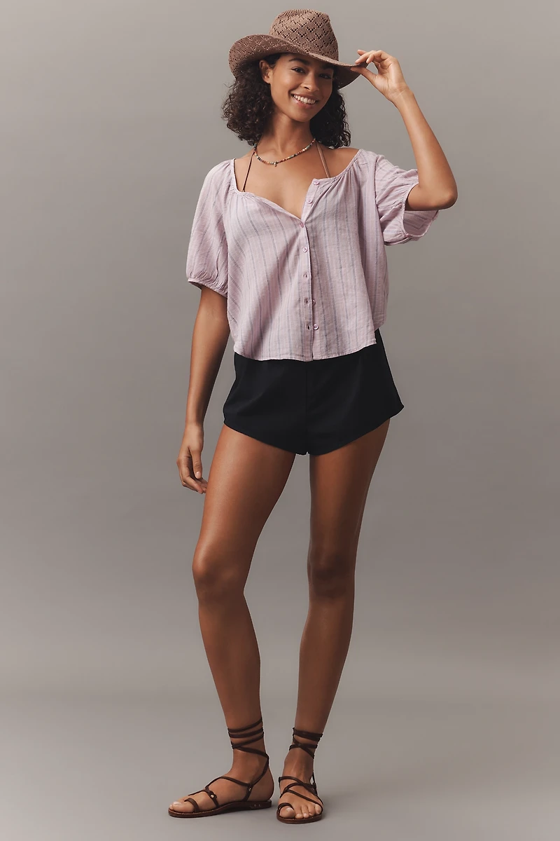 Pilcro Puff-Sleeve Gauze Blouse
