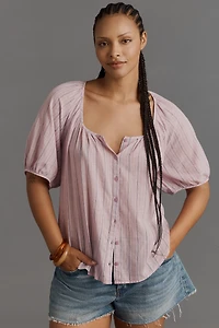 Pilcro Puff-Sleeve Gauze Blouse