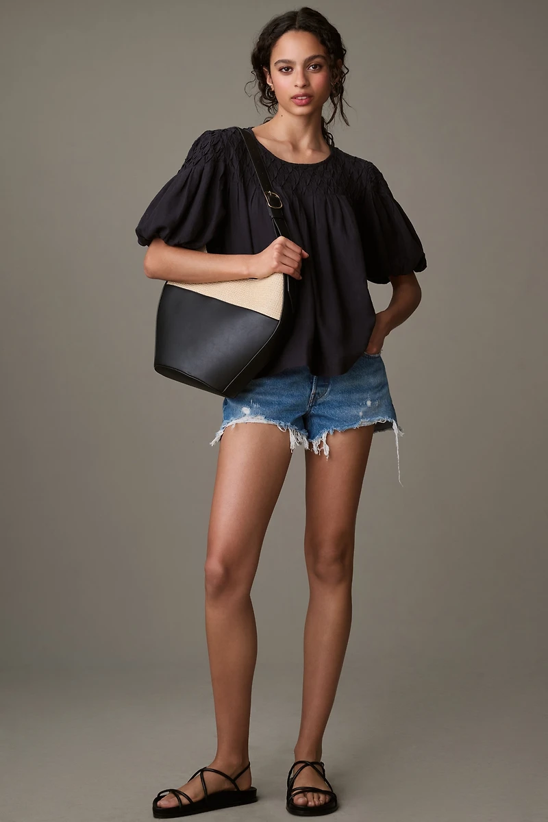 The Liza Puff-Sleeve Smocked Linen Top