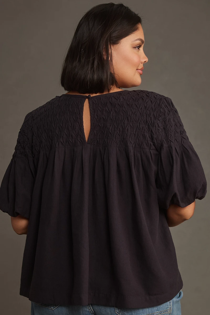 The Liza Puff-Sleeve Smocked Linen Top