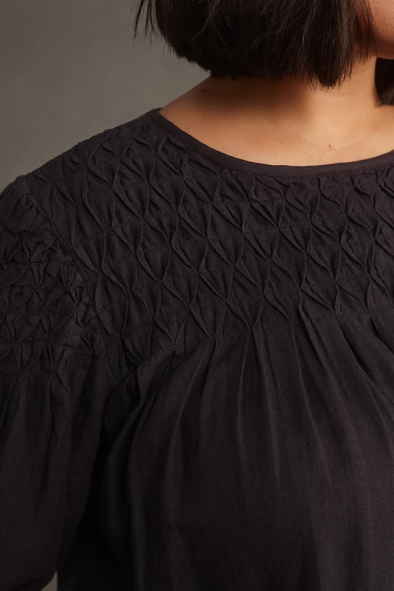 The Liza Puff-Sleeve Smocked Linen Top