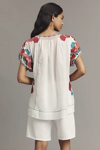 By Anthropologie Short-Sleeve Embroidered Tunic Top