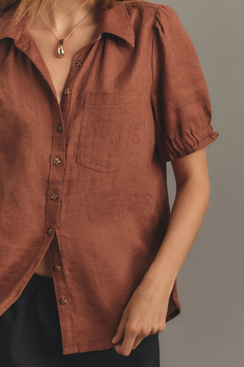 The Aly Linen Puff-Sleeve Blouse by Pilcro