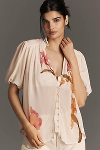 The Estela Short-Sleeve Sheer Printed Blouse
