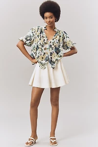 The Estela Short-Sleeve Sheer Printed Blouse