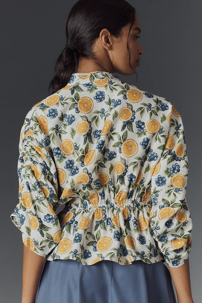 Maeve Short-Sleeve Ruched Peplum Blouse