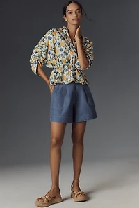 Maeve Short-Sleeve Ruched Peplum Blouse