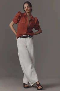 The Ozzi Ruffle-Sleeve Buttondown Shirt by Pilcro