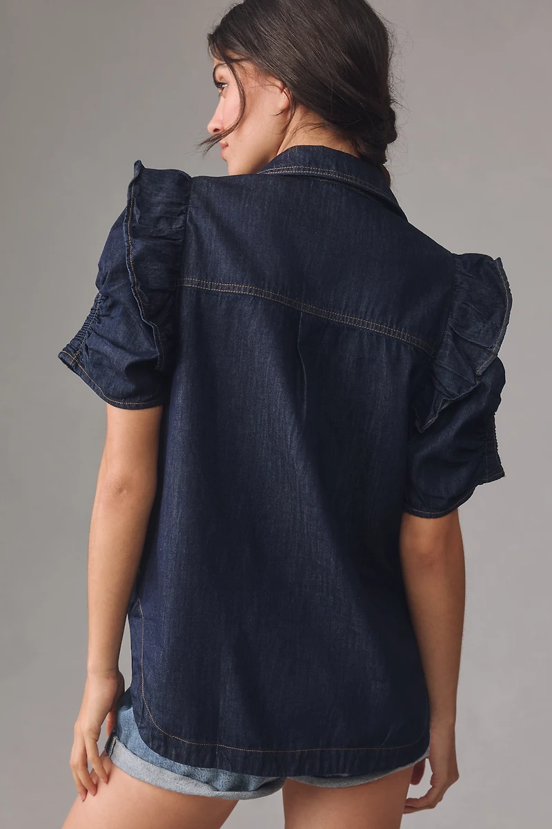 The Ozzi Ruffle-Sleeve Buttondown Shirt by Pilcro