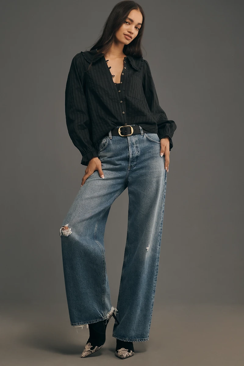The Keira Collared Button-Front Blouse by Pilcro: Long-Sleeve Edition