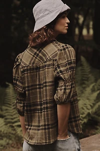 The Tallulah Puff-Sleeve Plaid Buttondown Top by Pilcro