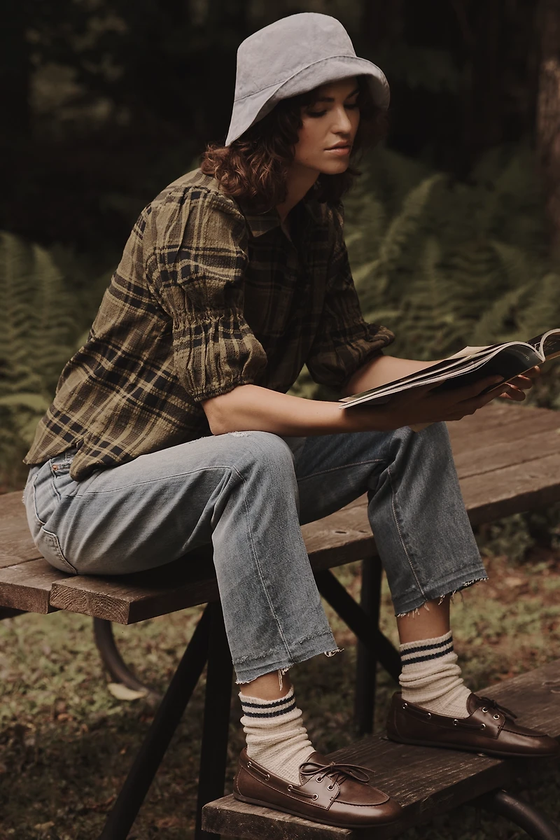 The Tallulah Puff-Sleeve Plaid Buttondown Top by Pilcro