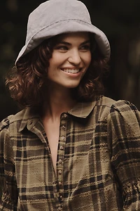 The Tallulah Puff-Sleeve Plaid Buttondown Top by Pilcro
