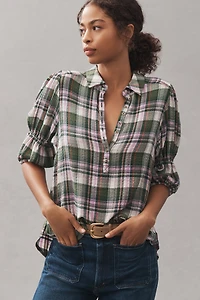 The Tallulah Puff-Sleeve Plaid Buttondown Top by Pilcro