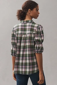 The Tallulah Puff-Sleeve Plaid Buttondown Top by Pilcro