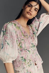 Hope for Flowers by Tracy Reese Linen Blend Puff-Sleeve Corset Blouse