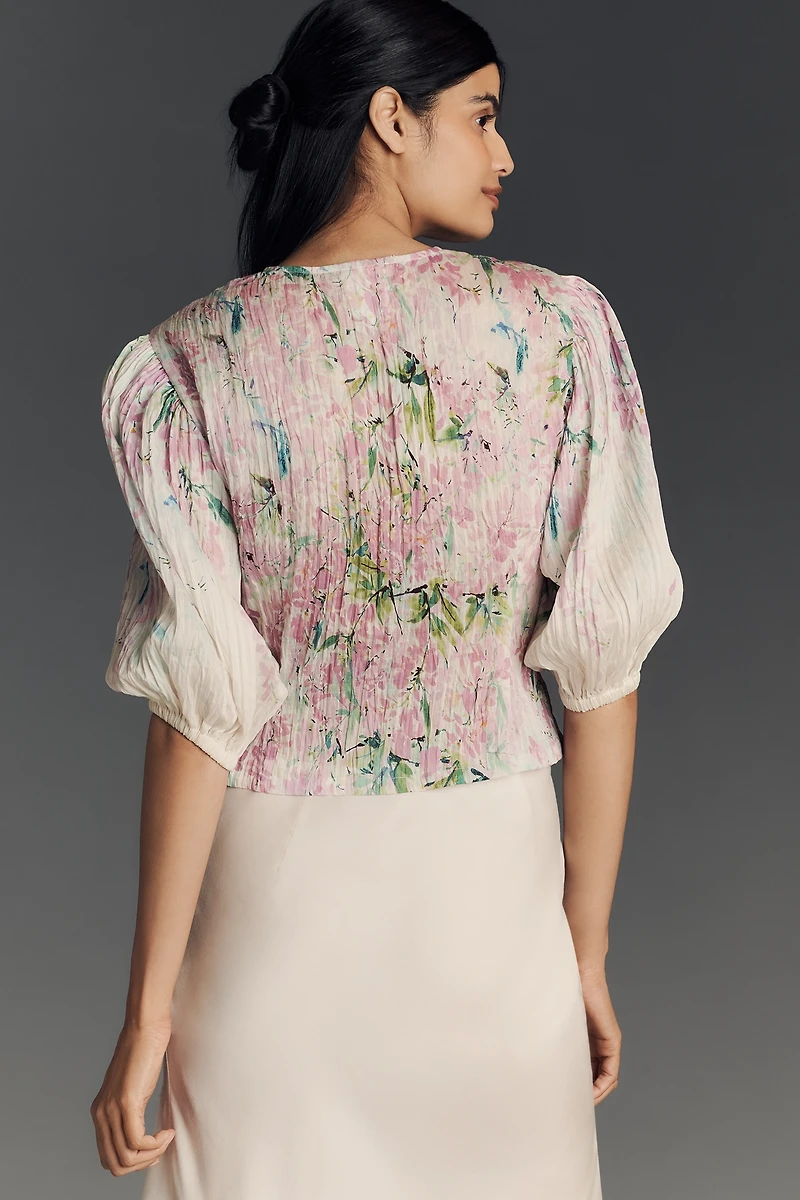 Hope for Flowers by Tracy Reese Linen Blend Puff-Sleeve Corset Blouse