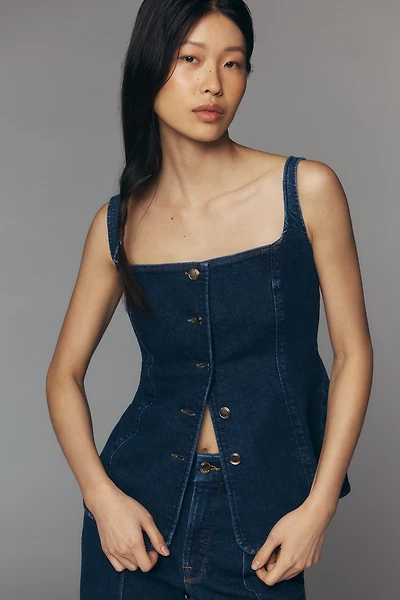Good American Denim Button-Front Top