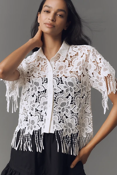 Walter Baker Ollie Short-Sleeve Lace Fringe Top