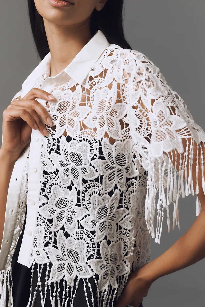 Walter Baker Ollie Short-Sleeve Lace Fringe Top