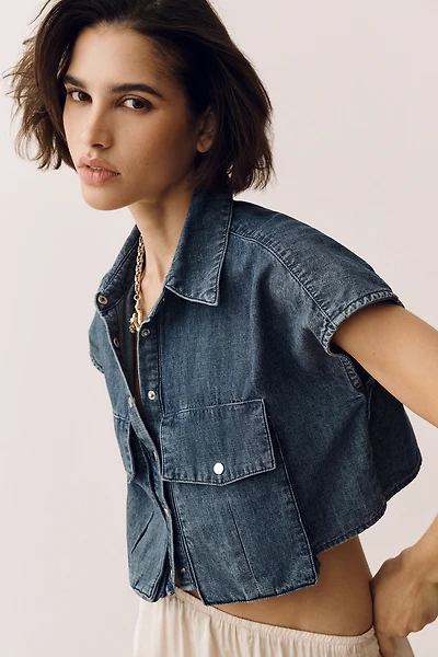Walter Baker Bryce Denim Crop Buttondown Top