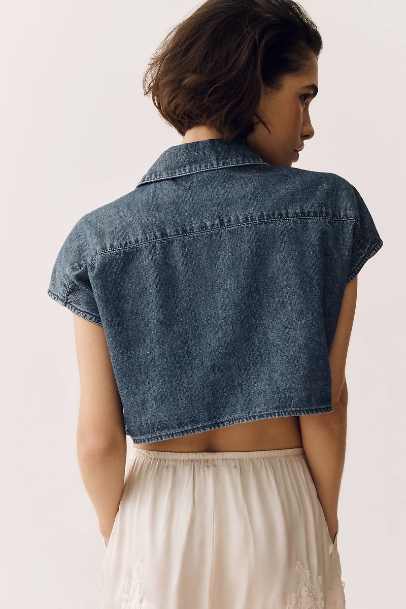Walter Baker Bryce Denim Crop Buttondown Top