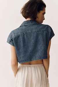 Walter Baker Bryce Denim Crop Buttondown Top