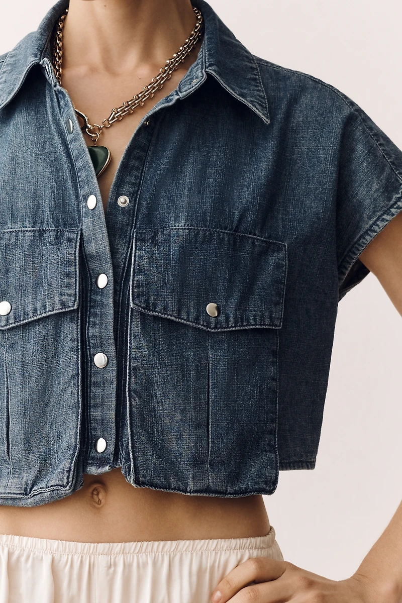 Walter Baker Bryce Denim Crop Buttondown Top