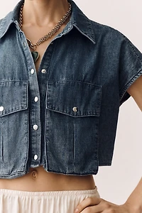 Walter Baker Bryce Denim Crop Buttondown Top