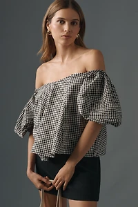 Maeve Puff-Sleeve Off-The-Shoulder Gingham Top