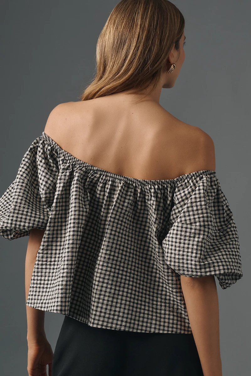 Maeve Puff-Sleeve Off-The-Shoulder Gingham Top