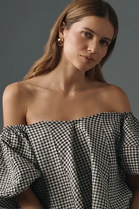 Maeve Puff-Sleeve Off-The-Shoulder Gingham Top