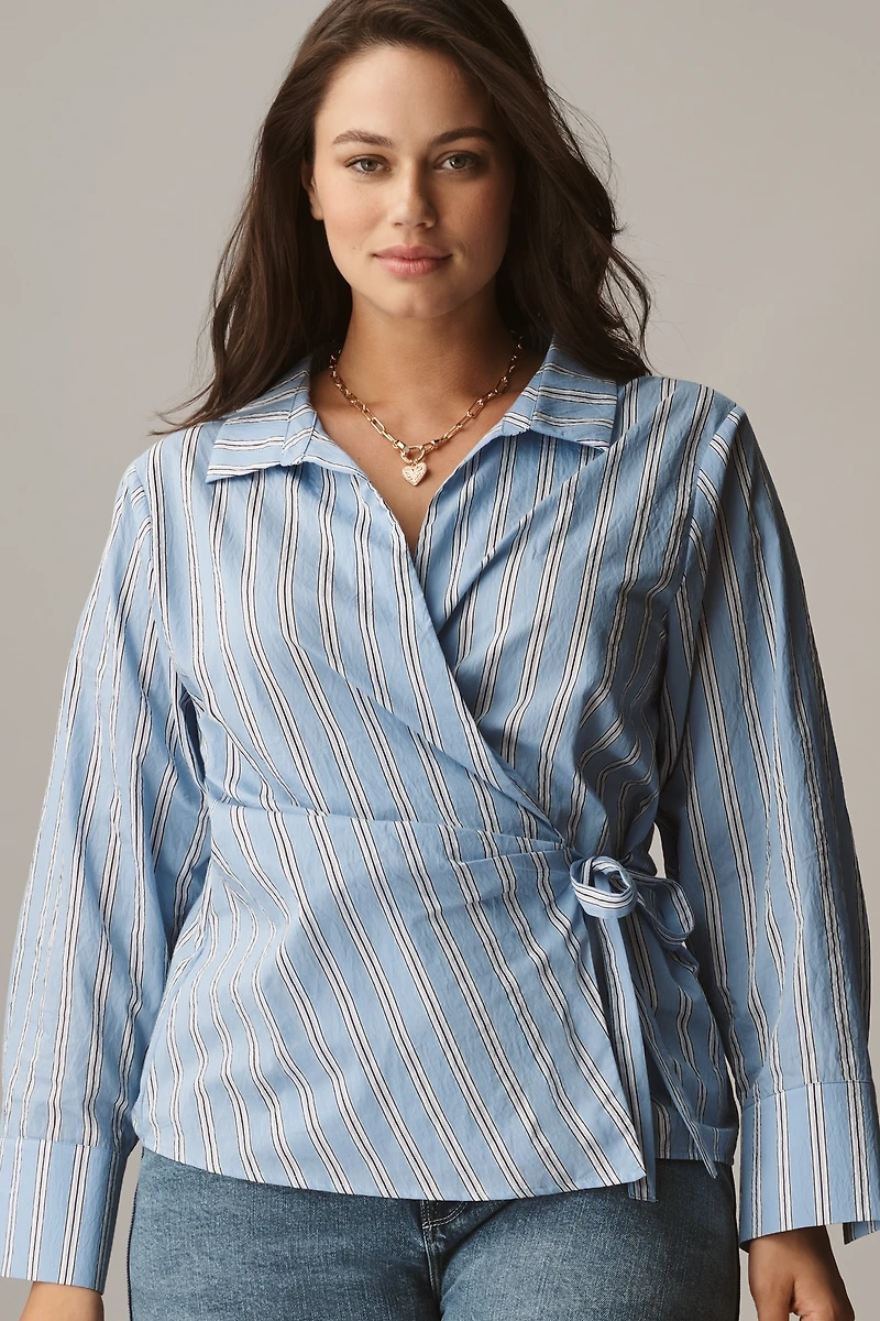 Maeve Long-Sleeve Tie-Waist Wrap Blouse