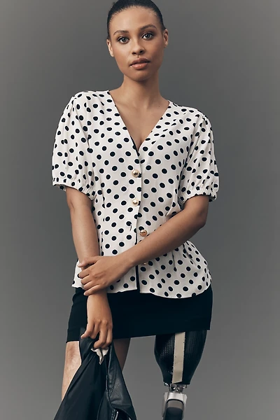 Maeve Short-Sleeve Polka Dot Blouse