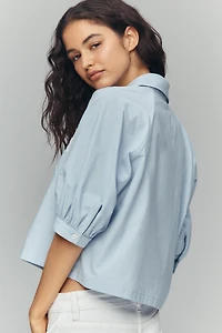 Maeve Lace Half-Sleeve Crop Buttondown Shirt
