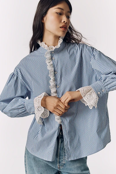 Exquise Petite Lace Trim Buttondown Shirt