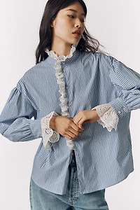 Exquise Petite Lace Trim Buttondown Shirt