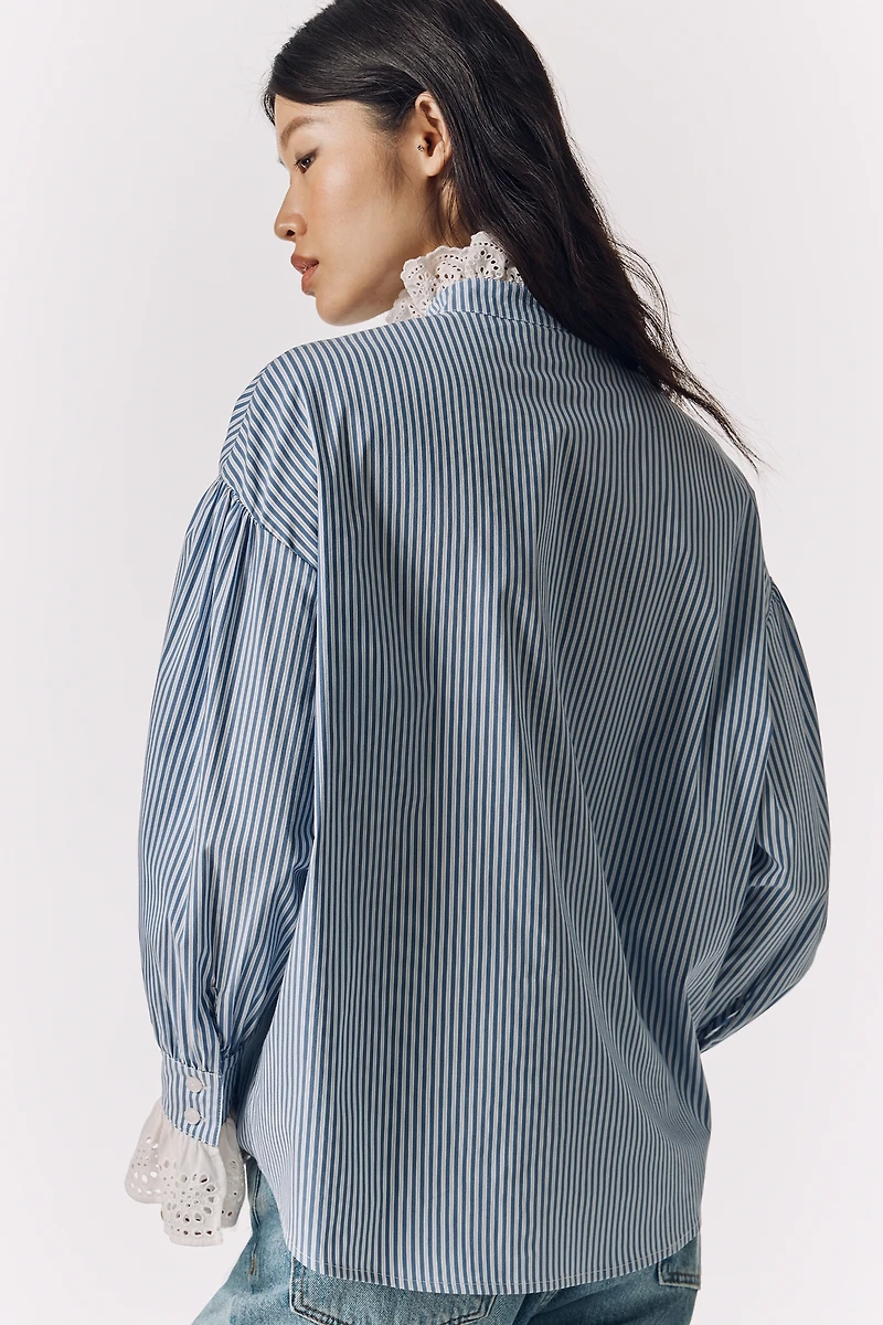 Exquise Petite Lace Trim Buttondown Shirt