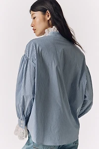 Exquise Petite Lace Trim Buttondown Shirt