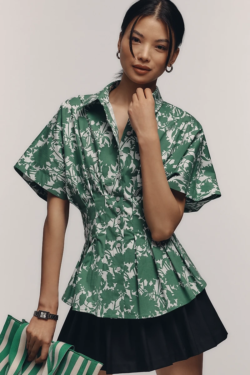 The Tobie Short-Sleeve Pleated Blouse by Exquise