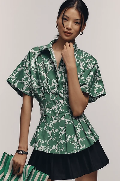 The Tobie Short-Sleeve Pleated Blouse by Exquise