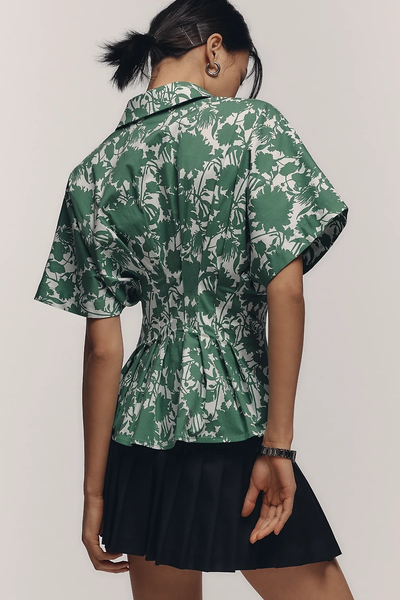 The Tobie Short-Sleeve Pleated Blouse by Exquise